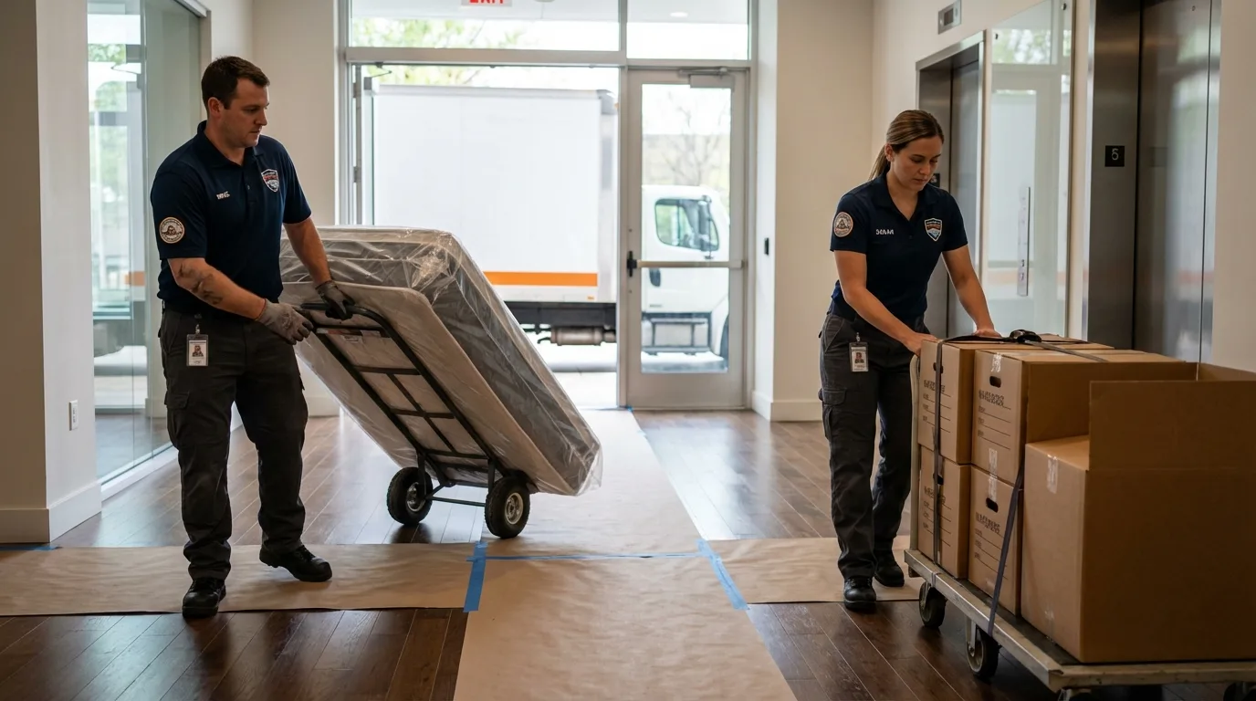 Professional apartment movers loading elevator in Scranton, PA